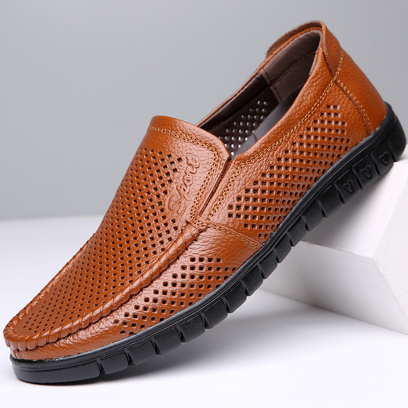 Men's Hollow-out Leather Shoes Lazy Slip-on Driving Casual Trendy Hole Shoes Summer New Large Size Low-top Cover Men's Hollow-out Leather Shoes Lazy Slip-on Driving Casual Trendy Hole Shoes Summer New Large Size Low-top Cover