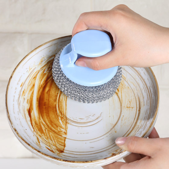 Kitchen Brush Pot Artifact Cleaning Ball Non-stick Pot Hurt Hand with Handle New PET Steel Wire Ball Powerful Decontamination Ball