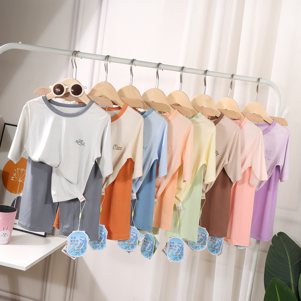 Children's Home Wear 2025 Boys and Girls Class a Seamless Tencel Modal Three-Quarter Sleeve and Three-Quarter Pants Air-Conditioned Home Wear