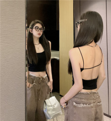 Ins-style versatile solid-color camisole top for women, 2023 new sexy backless slimming short-sleeve upper garment