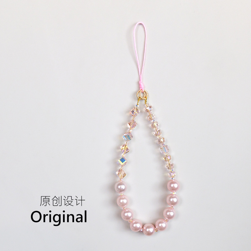 Original Pink DIY Crystal Mobile Phone Chain Pearl Mobile Phone Case Chain Bag Camera Classy Beaded Anti-Lost Lanyard