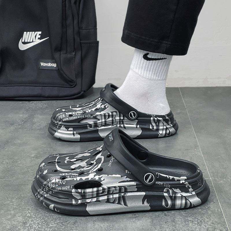 Zapatos agujero de la pareja verano nueva moda al aire libre sandalias de playa de la moda inferior gruesa sensación mierda cerrado toe zapatillas Sandalias de los hombres y las mujeres