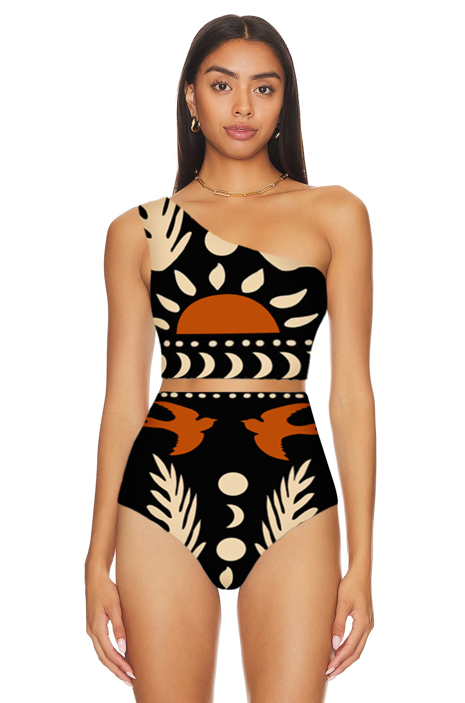 Regular Top Length Women's Sexy Skinny Irregular Ethnic Scenery One Piece Swimwear