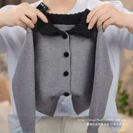 新款灰色开衫女童学院针织开衫纽扣毛衣春秋冬季宝宝洋气翻领