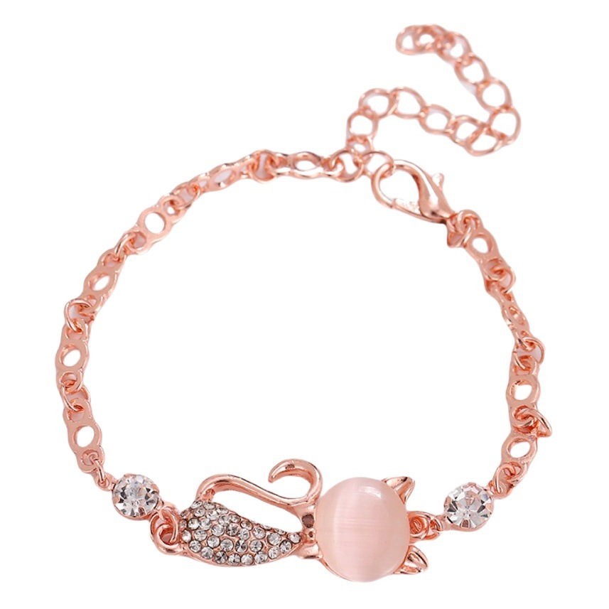 Nuevo estilo coreano pulsera creativa japonés y coreano moda deslumbrante ópalo gato Rosa oro pulsera mujer fábrica al por mayor