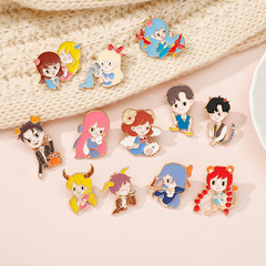 卡通十二星座系列合金滴油電鍍胸針男生女生徽章衣服包包禮品配飾