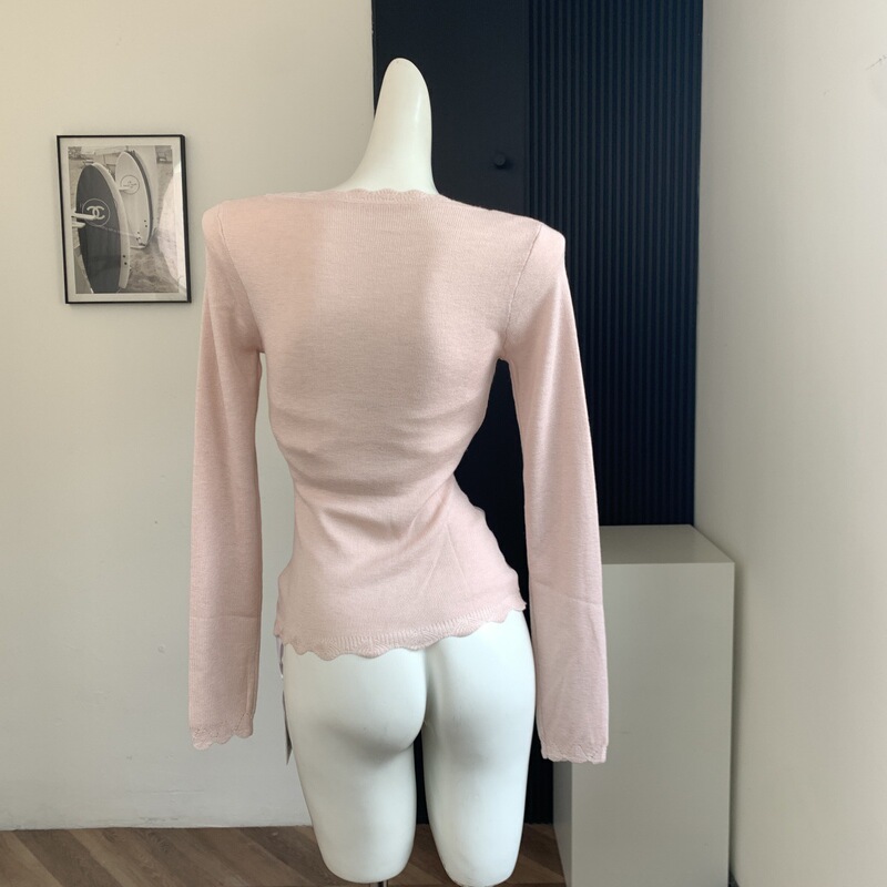 白水女 温柔氛围感 褶皱纱打底花边圆领毛针织衫女秋季抹胸内搭|undefined
