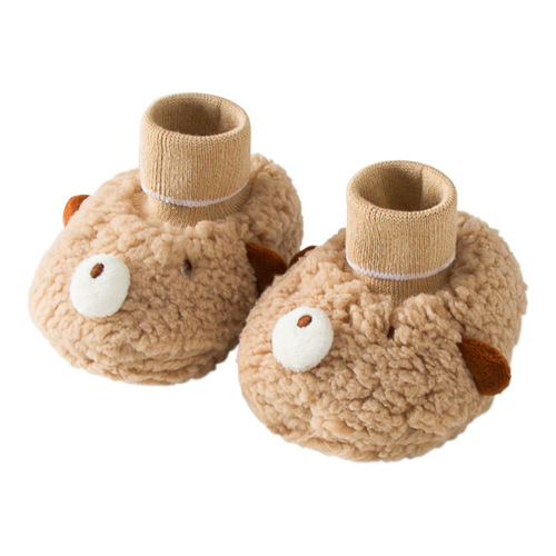 Autumn and winter thickened newborn baby shoes 0-1 year old baby cotton shoes anti-falling soft sole learning shoes and socks warm plus velvet footmuffs