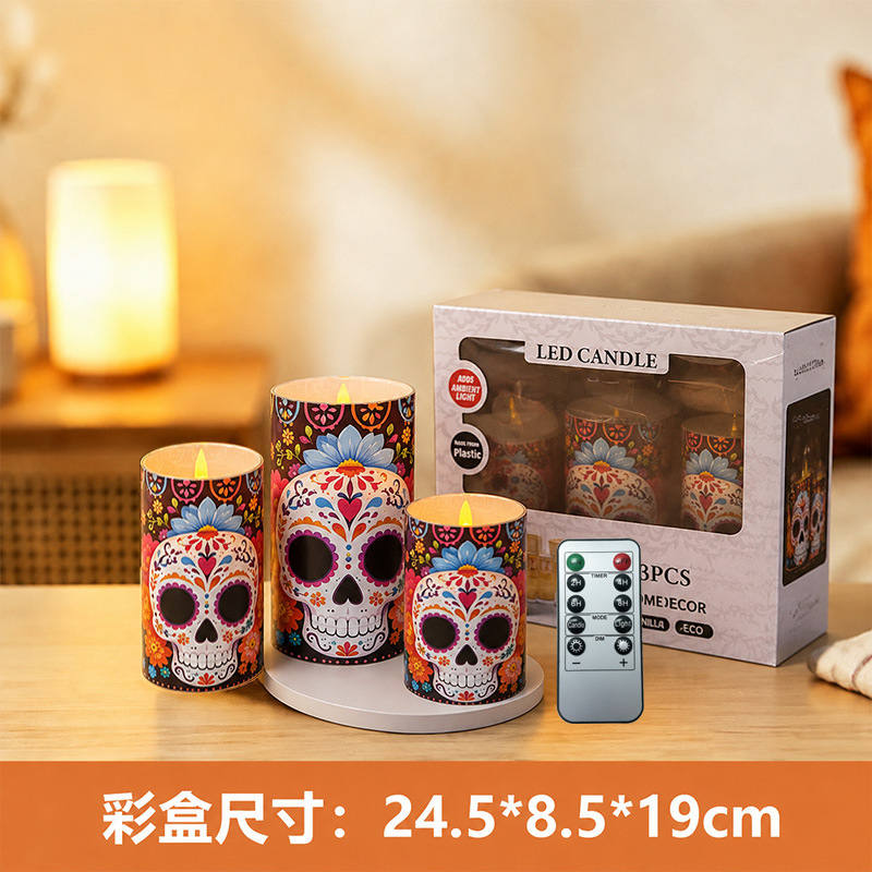 Transfronterizos LED lámpara de vela electrónica Halloween simulación de llama lámpara creativa calavera fiesta fiesta luz de atmósfera