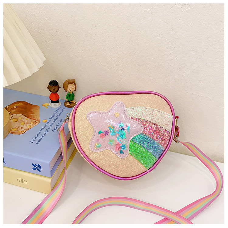 178g Weight Polyester Lining Material Zipper Closure Type Single Shoulder Strap Strap Type Shoulder Bag, Crossbody Bag Bags Type Daily Occasion Pu Leather Material Star, Stripe Pattern All Seasons Season Kid'S Gender Cute Style Heart-shaped Shape Kid'S Pu Leather Star Stripe Cute Heart-shaped Zipper Shoulder Bag Crossbody Bag 37