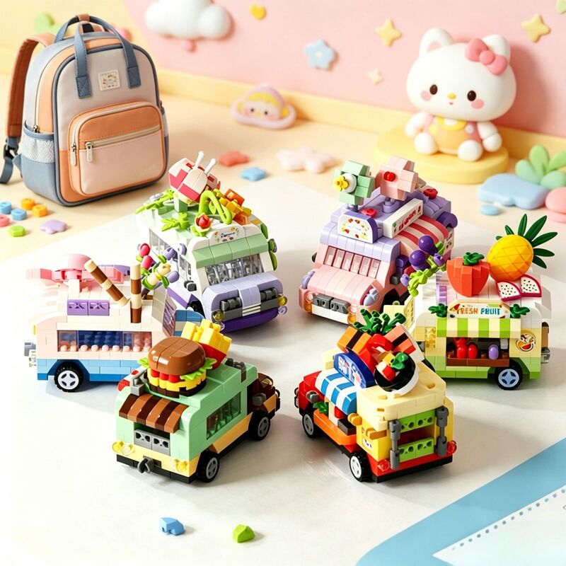 Versatile Street Scene Building Blocks Assembly Toy City Cartoon Mini Rv Decoration for Boys and Girls Micro Particle Birthday Gift