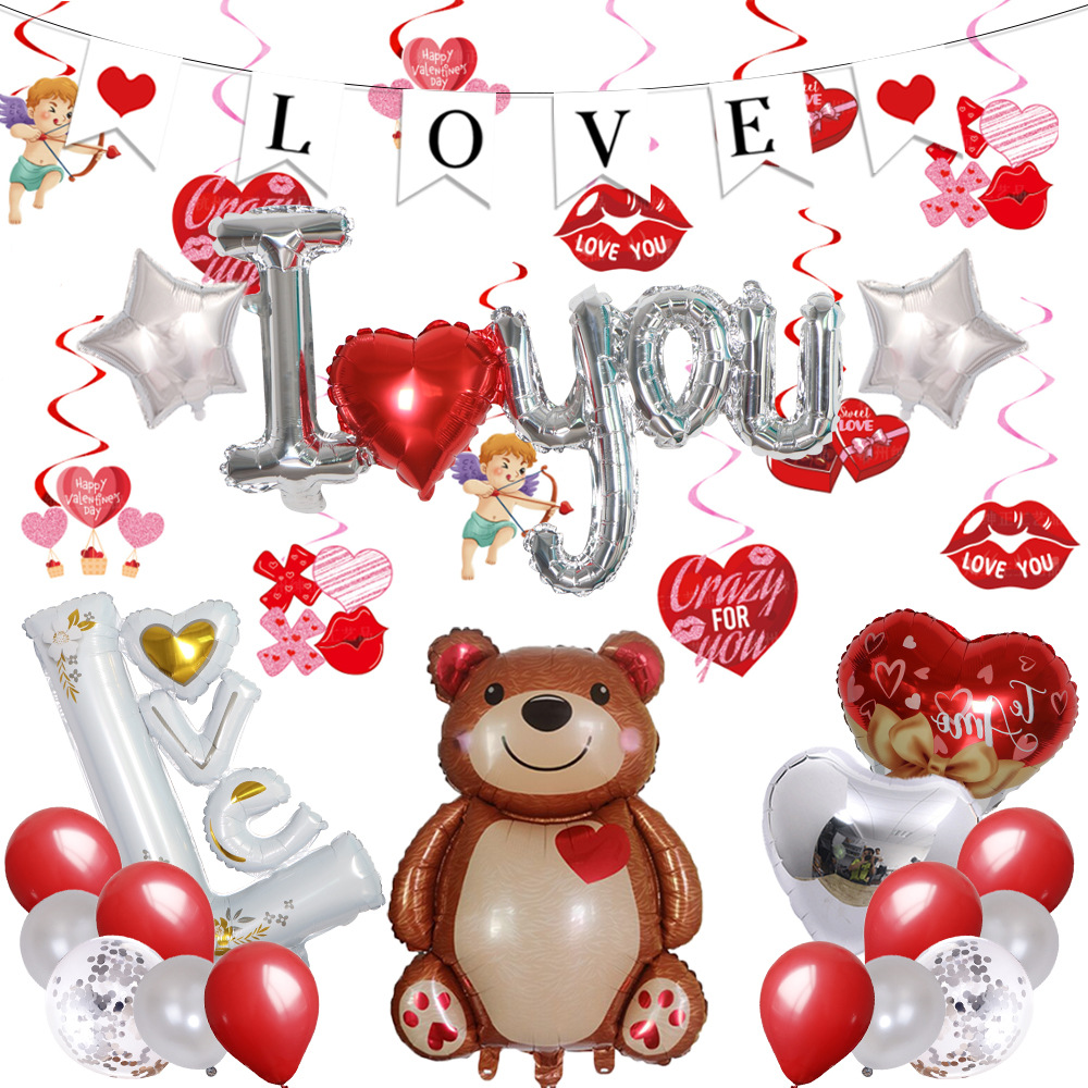 Nuevo Día de San Valentín te amo Globo Traje abrazo oso película aluminio globo colgante tire bandera amor Decoración