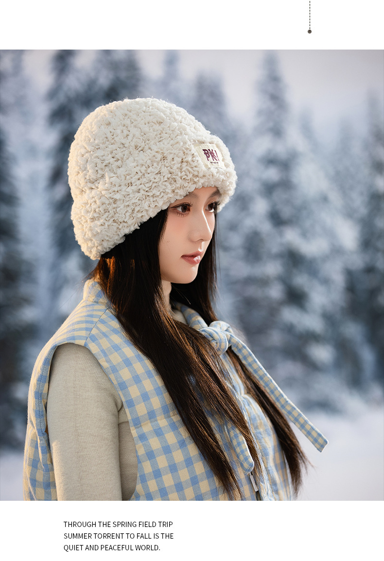Autumn Winter New Cute Stretchy Knitted Korean Style Versatile Plush Outdoor Windproof Warm Pullover Hat_voghion.com