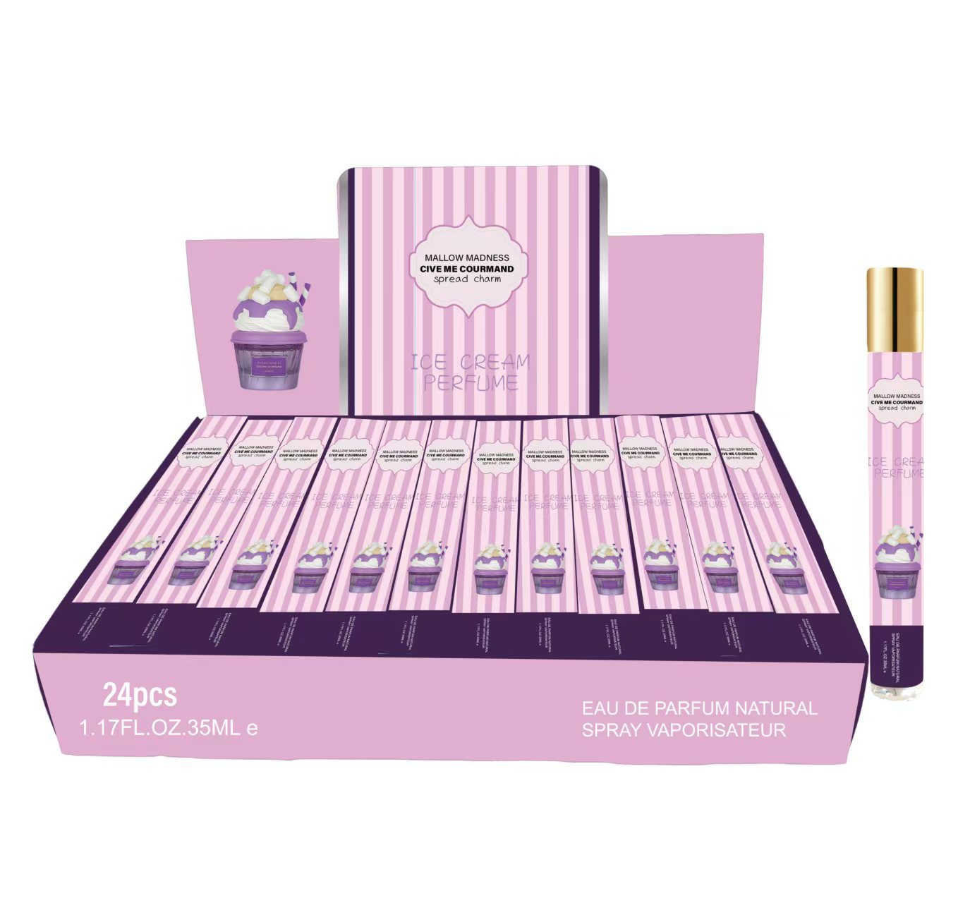 Fronteriza venta caliente de vainilla helado perfume lindo paquete de perfume duradero 35ml perfume al por mayor