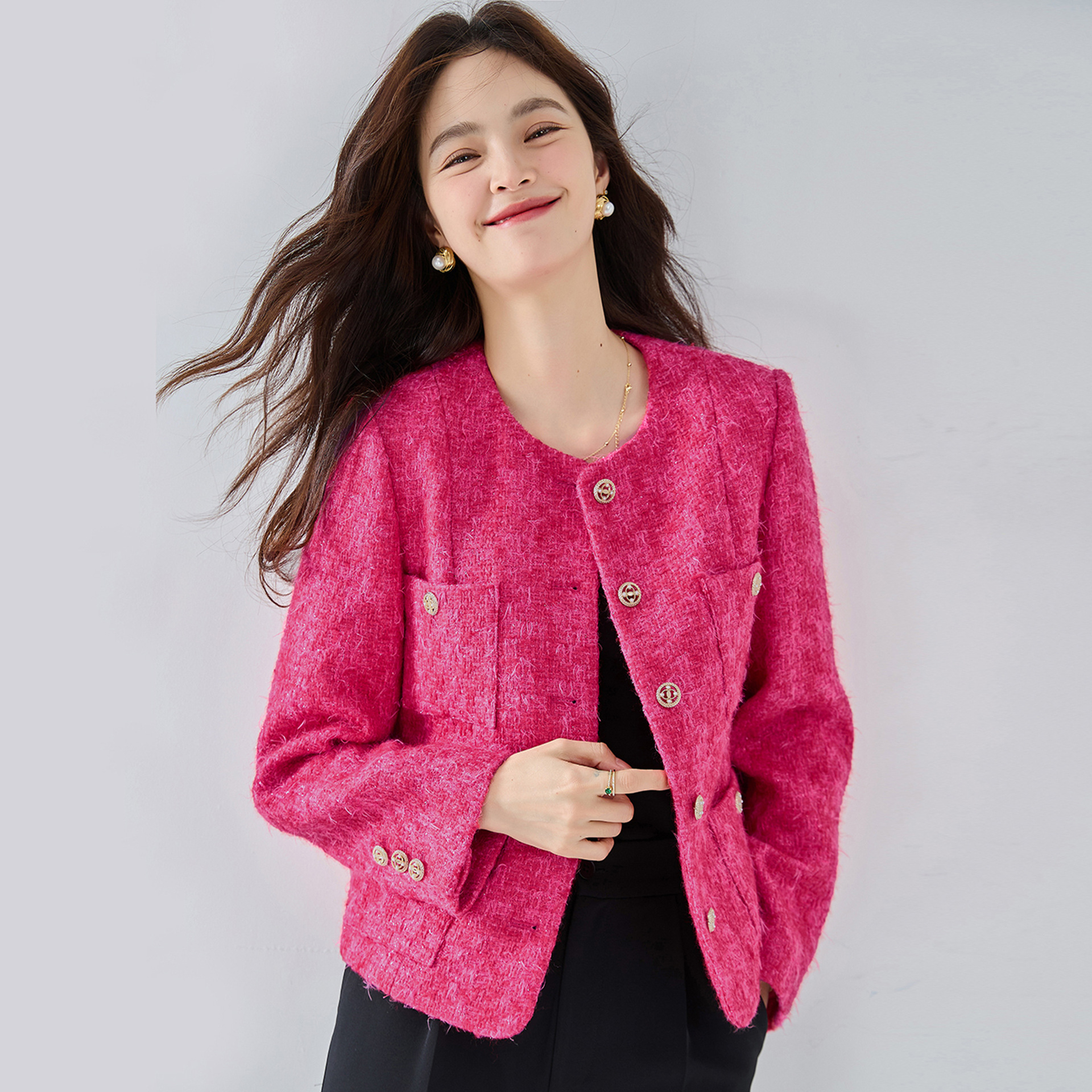 23 otoño alto lujo pequeño * Chanel estilo corto abrigo de color blanco pequeño cuello redondo lana tejida abrigo corto 15388