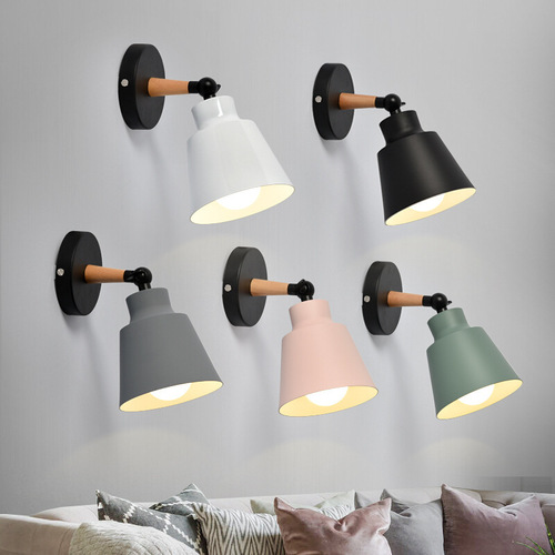 Nordic modern minimalist bedroom wall lamp American country iron macaron restaurant bar living room TV wall lamp