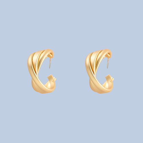 (Hong Kong style girl) Hong Kong style circle fashionable French cross earrings retro matte gold simple earrings