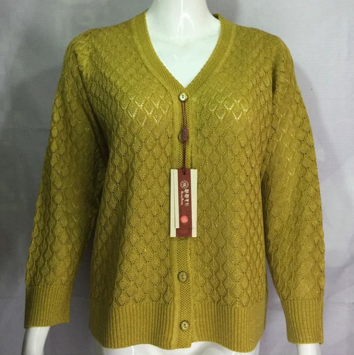 Поколение средних и старых женщин Весна и осень тонкий длинный рукав полый пальто случайный Мать свитер кардиган