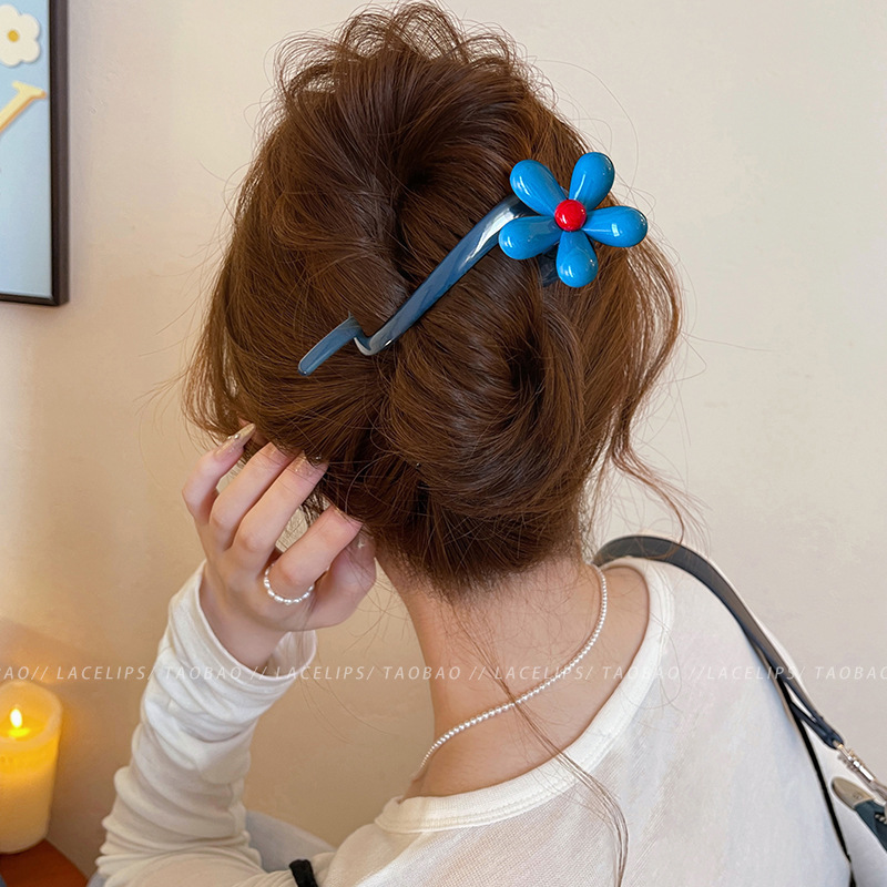 女性のための新鮮で甘い花ツイストヘアピン 2025 新しい人気の甘いヘアアクセサリー後頭部ヘアピンヘッドバンド|undefined