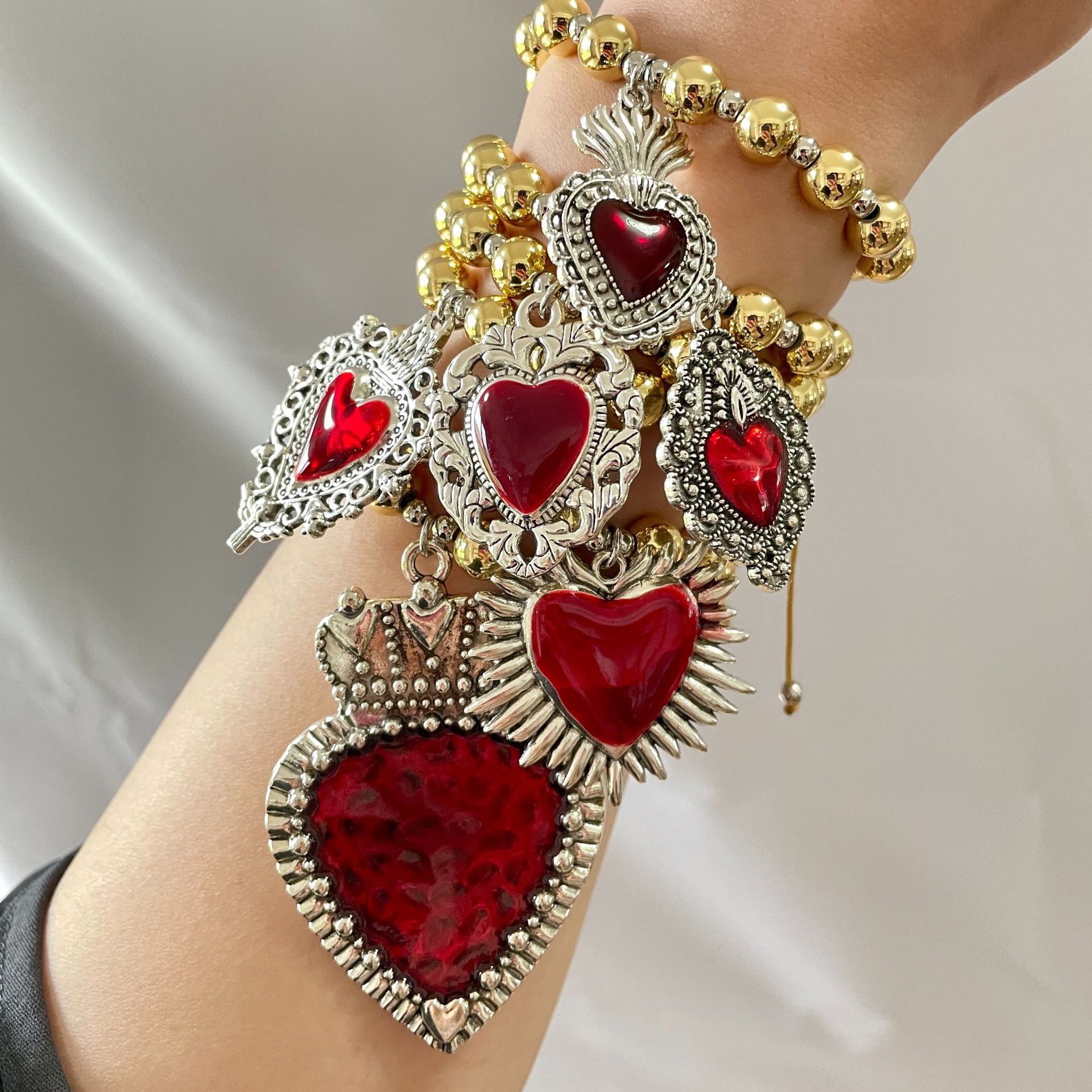 Copper Pendant Material Copper Retro Enamel Heart Shape Bracelets