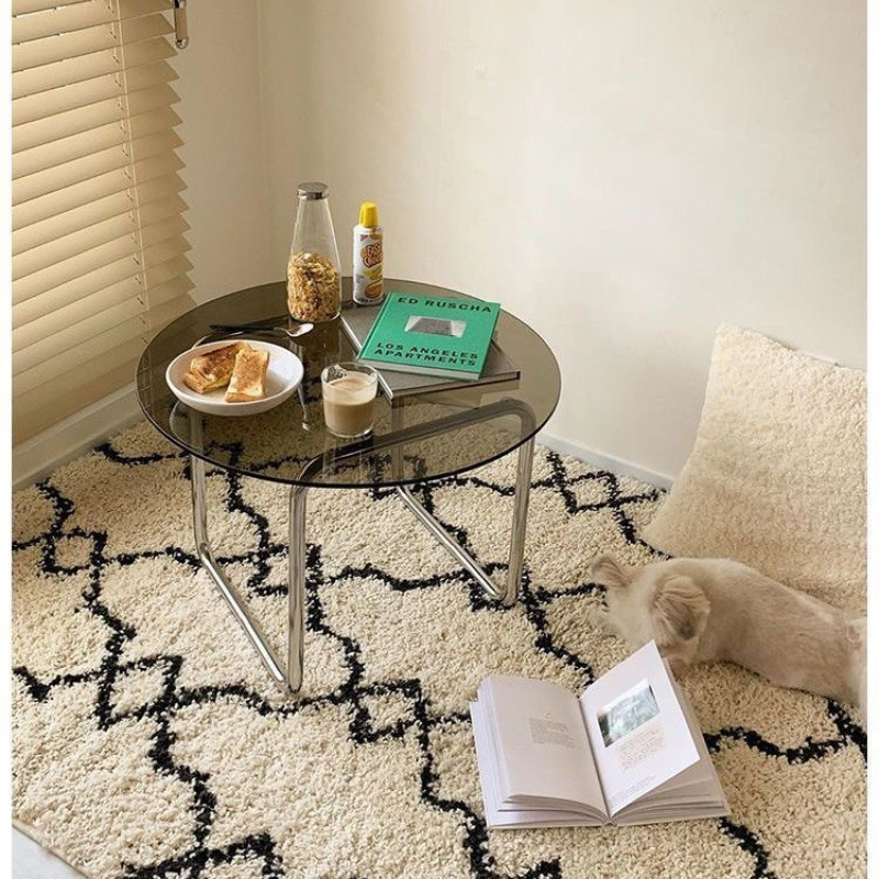 Nórdico moderno sala de estar nueva mesa de té de acero inoxidable mesa de té de vidrio sala de estar hogar de lujo ligero mesa de té de vidrio
