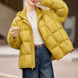 2026外贸跨境冬新款韩系连帽短款轻薄棉服女时尚保暖泡芙款棉外套