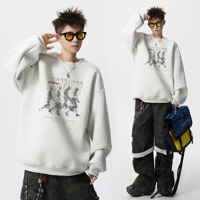 American Plus Size 40-150kg Lazy Style Autumn/Winter New Men's Casual Crew Neck Sweatshirt Long Sleeve Outerwear for Big Guys