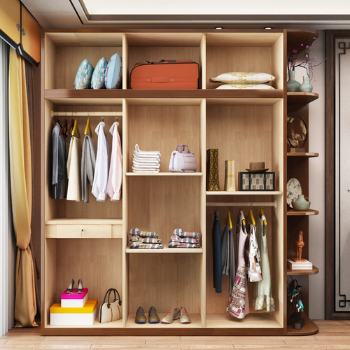 Modern Minimalist Chinese Style Rubber Wood Solid Wood Wardrobe Home Bedroom Dresser Furniture for Small Households