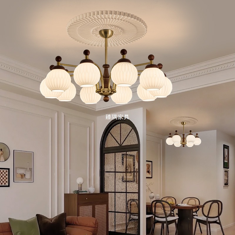 Lámpara de sala de estar estilo medieval estilo retro americano estética de la dinastía Song lámparas de color nuez lámpara de dormitorio lámpara de restaurante francesa
