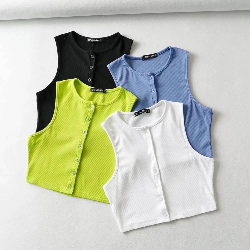 fashion solid color round neck single-breasted short vest NSHS52969