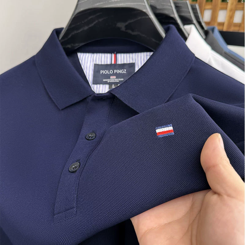Поло (PIOLO PINGZ) однотонное летнее с коротким рукавом, дышащая ткань, высокий воротник — размеры M–XXXXL