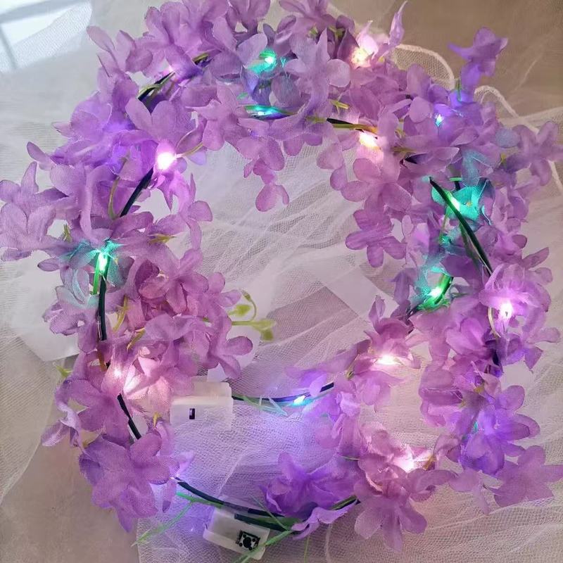 新しいライラックの花発光ベールインターネット有名人の製品写真小道具花輪頭飾り弓ナイトマーケット景勝地ホットセール|undefined