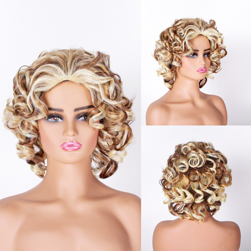 Cross-Border European and American Women's Wigs, Multiple Colors Available, African Small Curls, Large Curls, Short Curly Hair, Synthetic Fiber Wigs, Wholesale in Stock