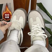 加绒棉鞋韩版保暖复古板鞋女ins2025冬季新款运动休闲德训小白鞋