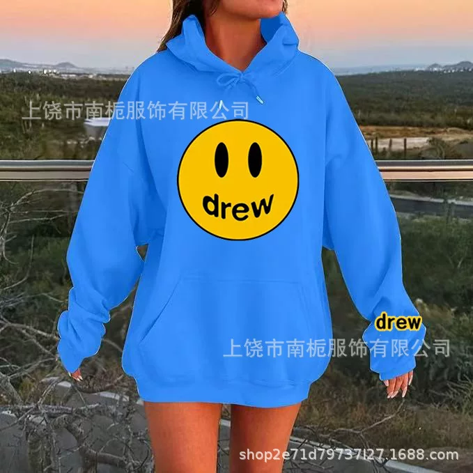 Граница-европейский код новый Drew House Justin Bieber с надписью для мужчин и женщин в одном стиле свободный худи с опущенными плечами и рукавами