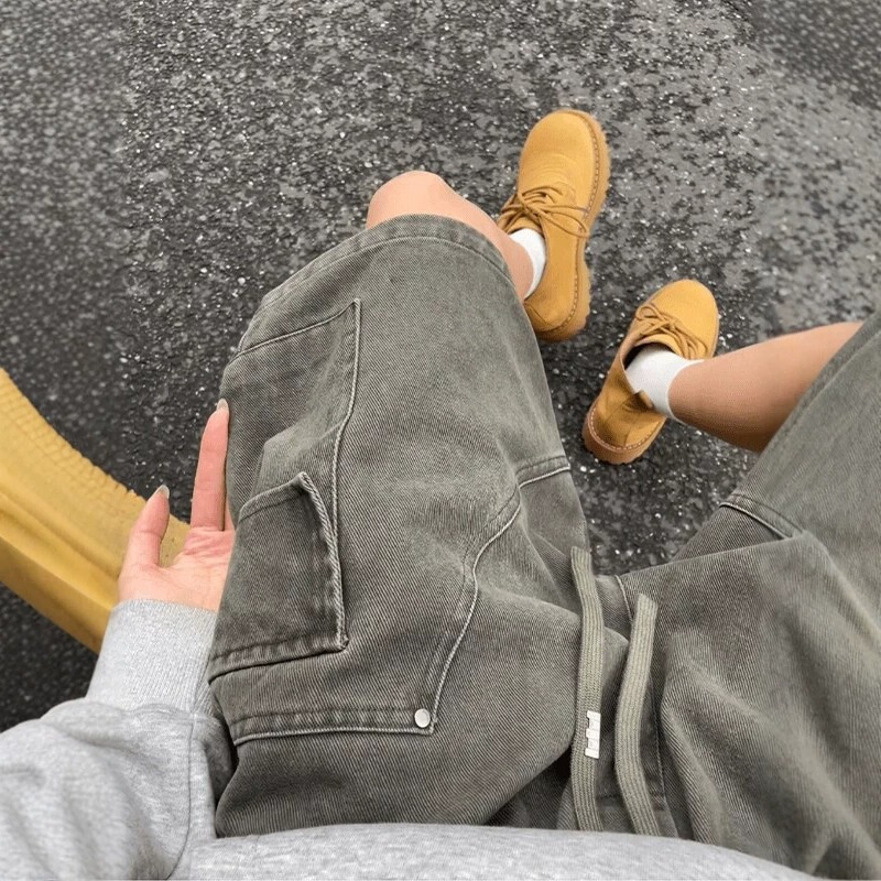 Washed Green Lumberjack Work Shorts for Men, Summer American Retro Style, Pure Cotton, Mid-Length, Trendy Loose Fit Shorts Washed Green Lumberjack Work Shorts for Men, Summer American Retro Style, Pure Cotton, Mid-Length, Trendy Loose Fit Shorts