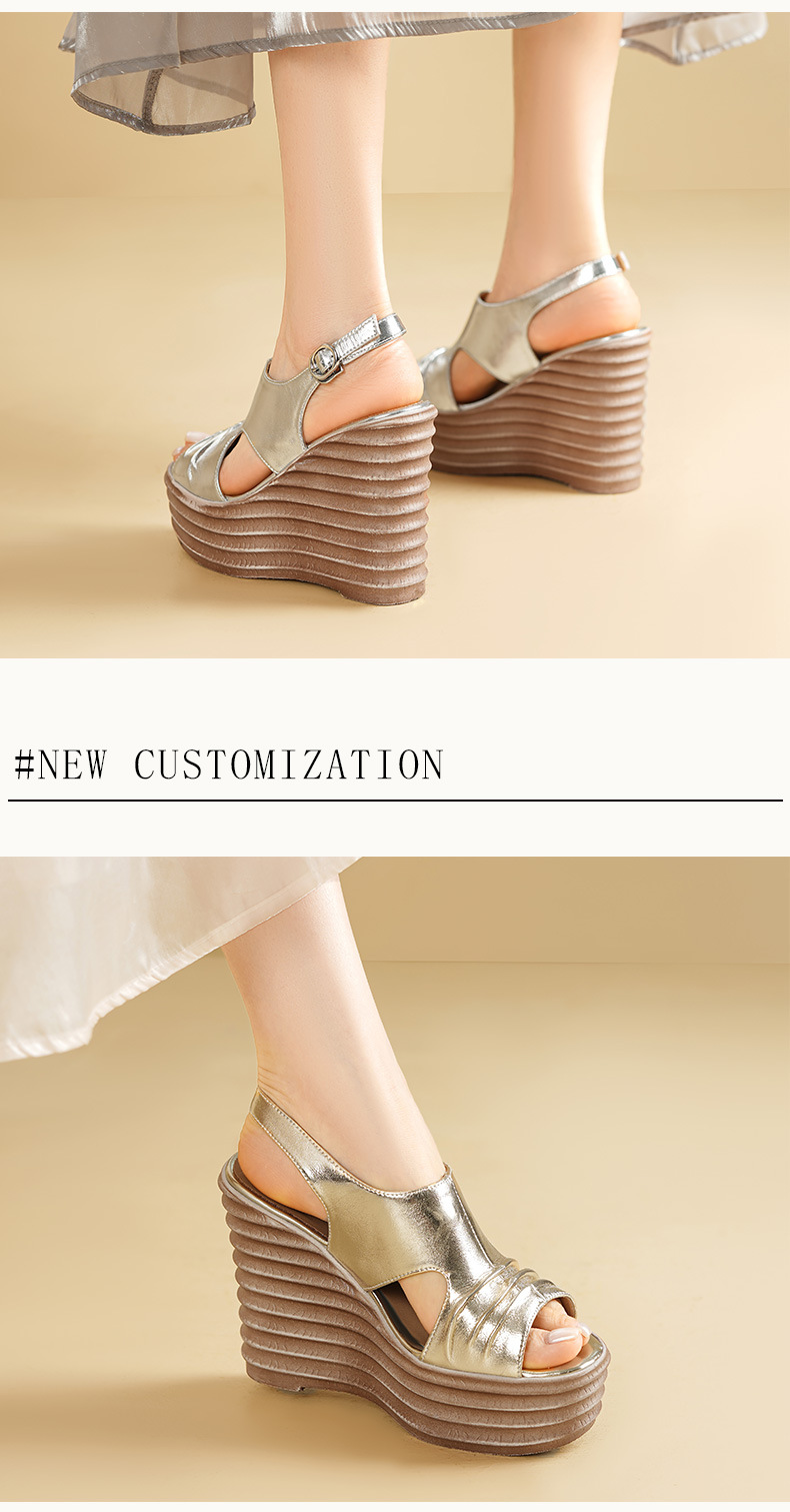Sandal cao gót nữ hở mũi đế xuồng gót siêu cao 9 cm quai hậu kiểu La Mã — màu vàng, bạc chi tiết 3
