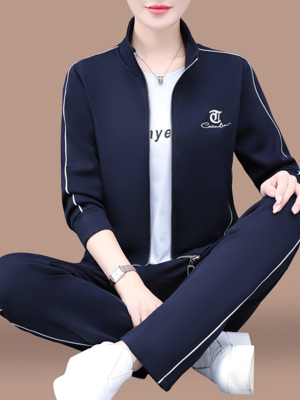 早秋休闲运动套装女2025新款春秋时尚洋气宽松大码立领外套两件套|undefined