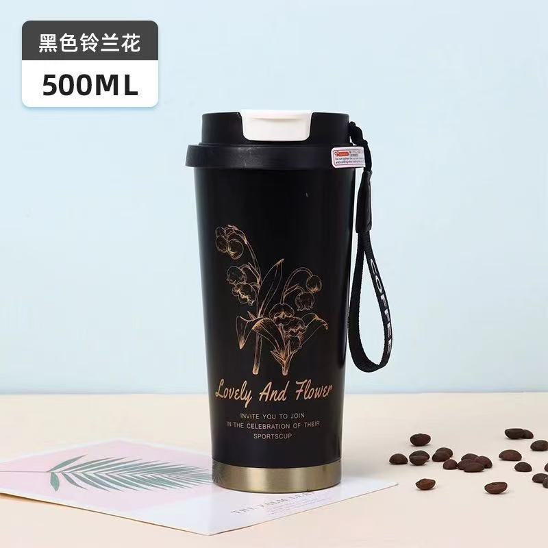 新款铃兰花双饮保温杯不锈钢高颜值咖啡杯车载简约水杯工厂批发|undefined