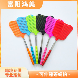 Fly swatter stainless steel retractable manual large long handle not rotten plastic net mosquito swatter factory wholesale