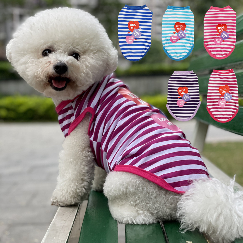 Love printed dog clothes T-shirt thin vest striped crew neck T-shirt medium and small dog pet teddy bear clothing