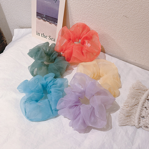 Summer ins fairy mesh large intestine hair ring bm retro French hair accessories Korean version organza transparent color head flower girl