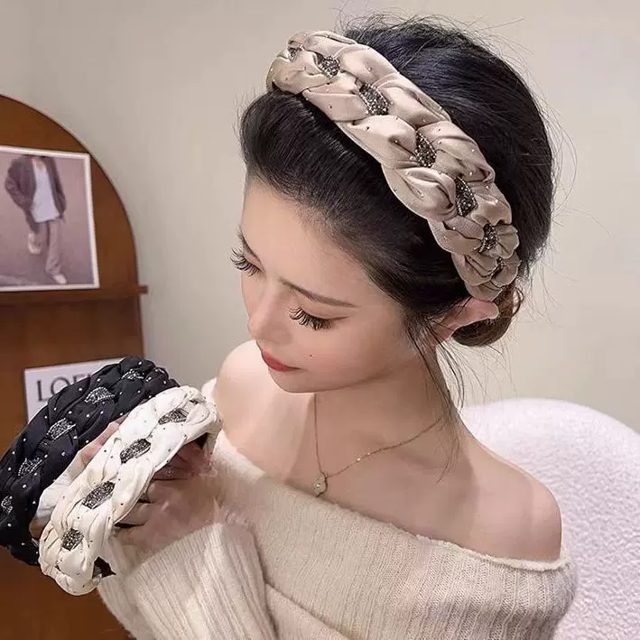 高端精致高颅顶发箍女新款网红气质麻花辫水钻防滑齿头箍束发卡