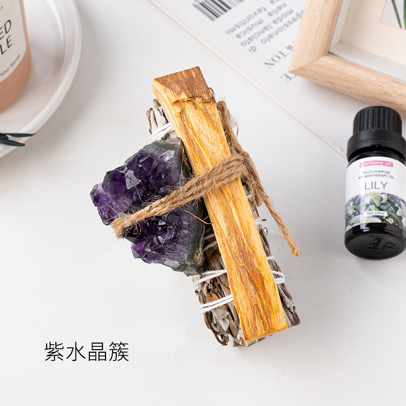 アメリカのカリフォルニア産ホワイトセージ、シダー、ラベンダー、ブルーグラスのアロマセット、空間浄化用聖なる木ホワイトセージ