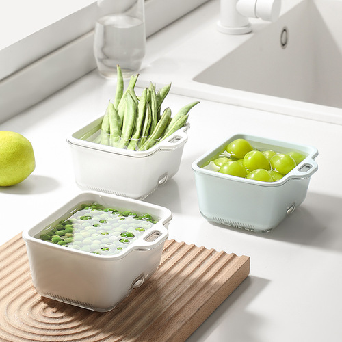 Double-layer drain basket mini fruit plate creative kitchen vegetable washing basket multi-functional transparent water filter basin filter artifact