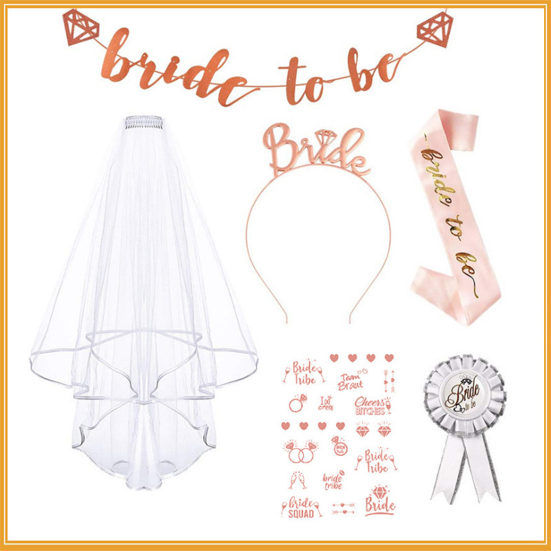 Bridal Party Shoulder Strap Headband Set Single Layer bride to be Rose Gold La Flag Certifier Belt