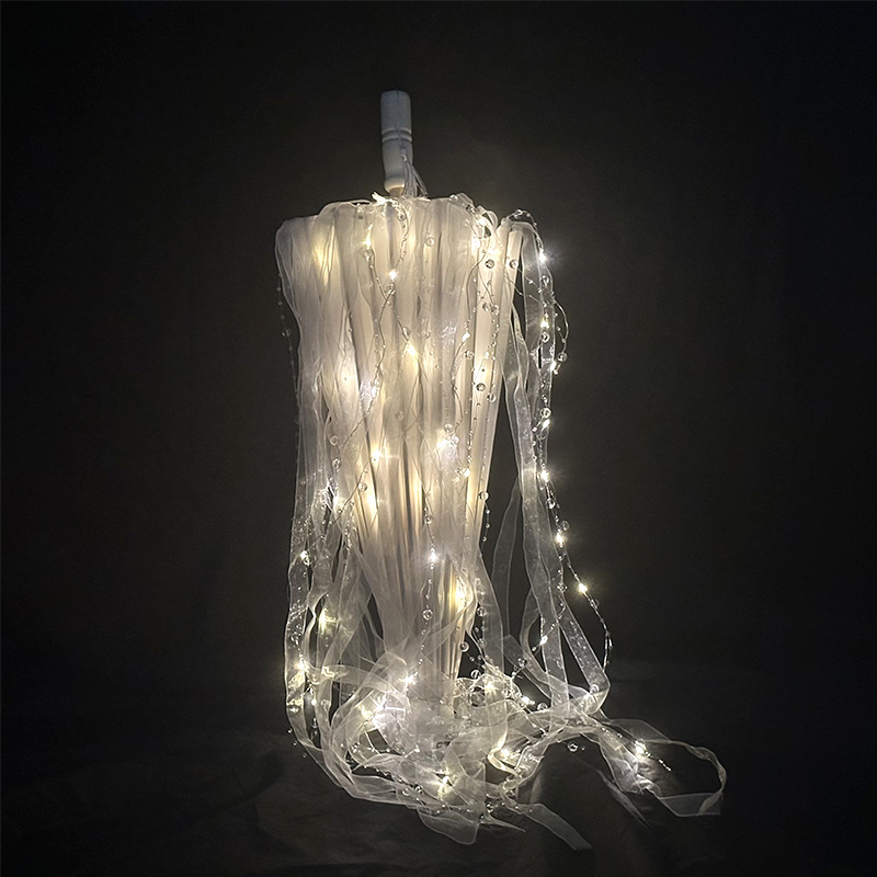 Mano con brilla paraguas luminosas hadas ropa china props de fotografía antiguo cinturón blanco cuentas LED lámpara luminosa seda paraguas