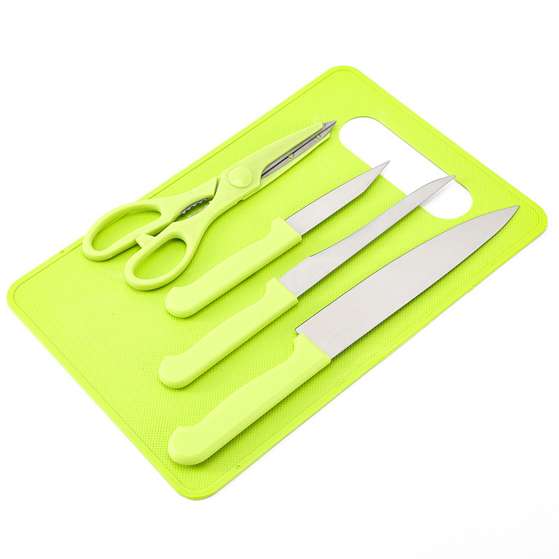 Juego de cuchillos de cocina de acero inoxidable, 5 piezas con tijeras y tabla, set de regalo profesional para el hogar
