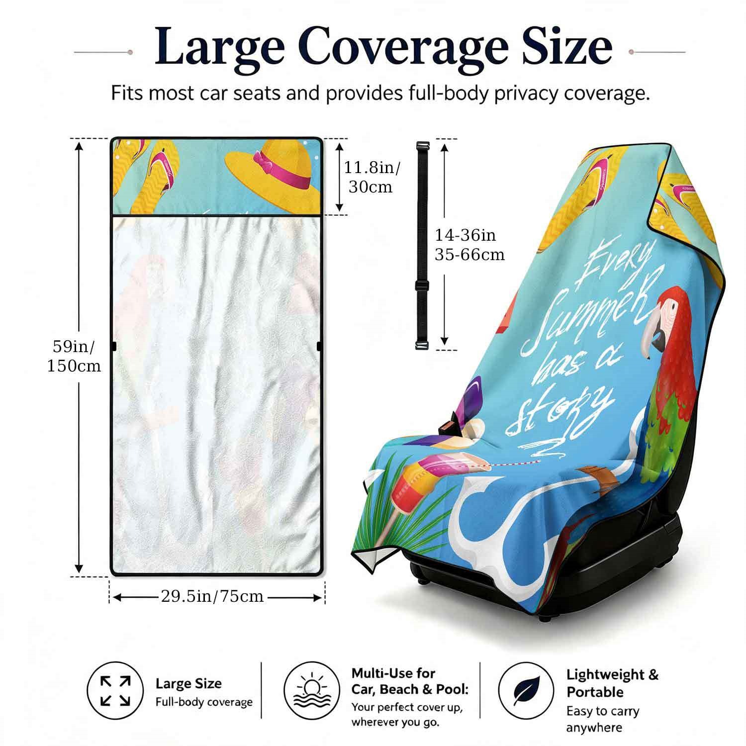 Summer bath towel and car seat cover 2-in-1, ultra-fine fiber outdoor beach and car dual-use universal seat cushion