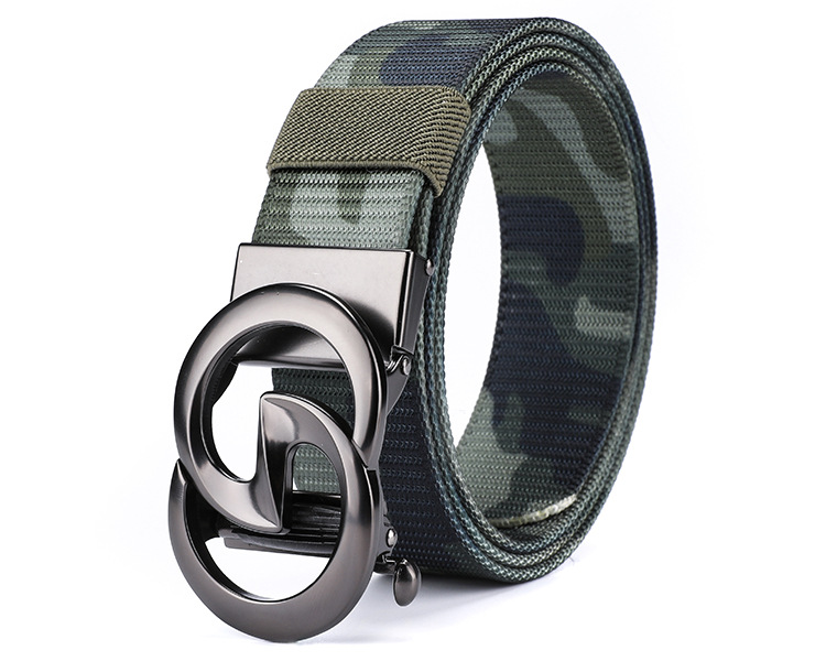 New Men's Automatic Buckle Canvas Belt Without Holes Thickened Nylon Waist Belt Simple Casual and Versatile for Business The Belt Can Be Cut Short_voghion.com